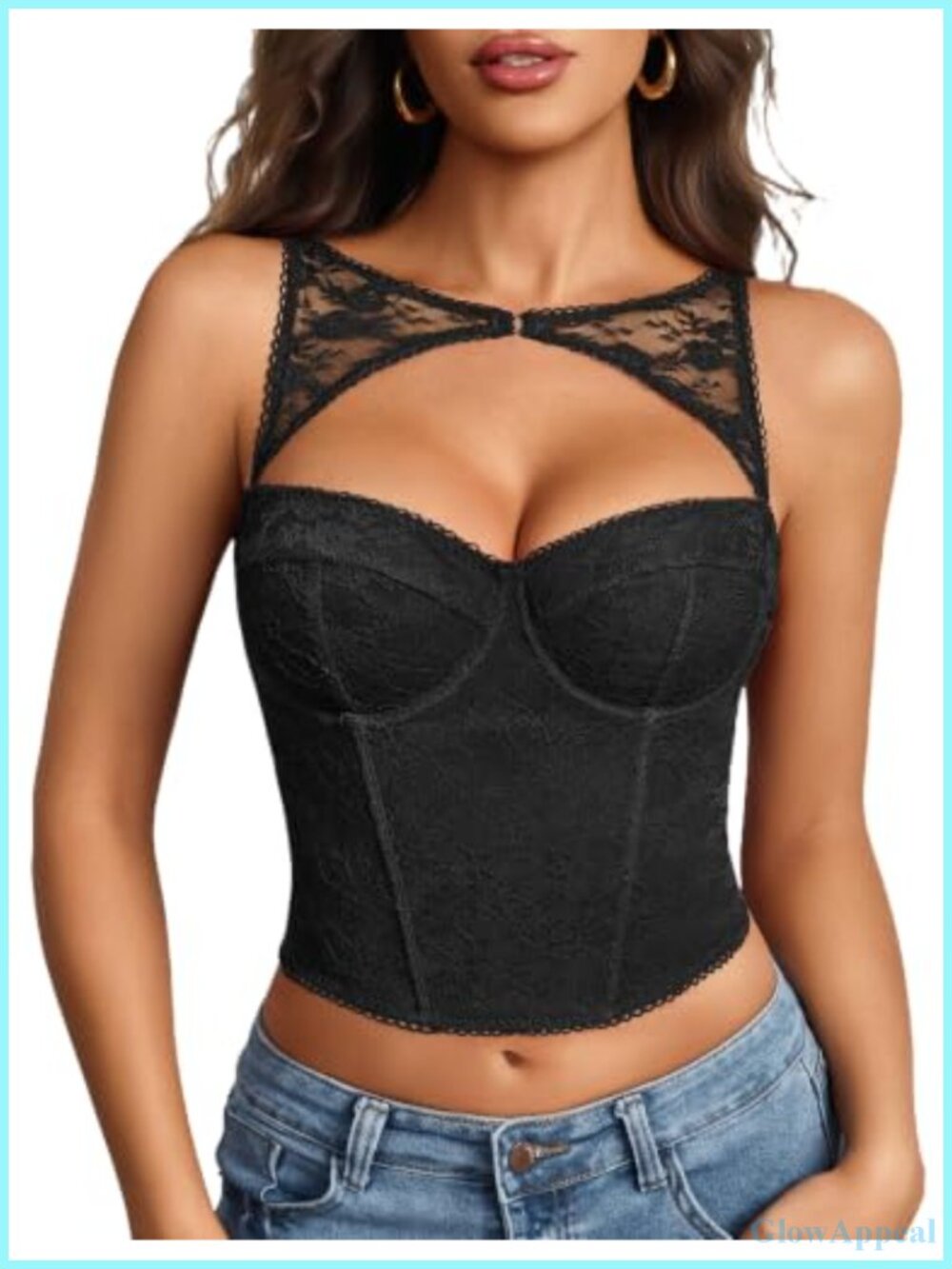 Lace Corset Top Cutout Bralette Underwire Waist Boning Hook Eye Closure